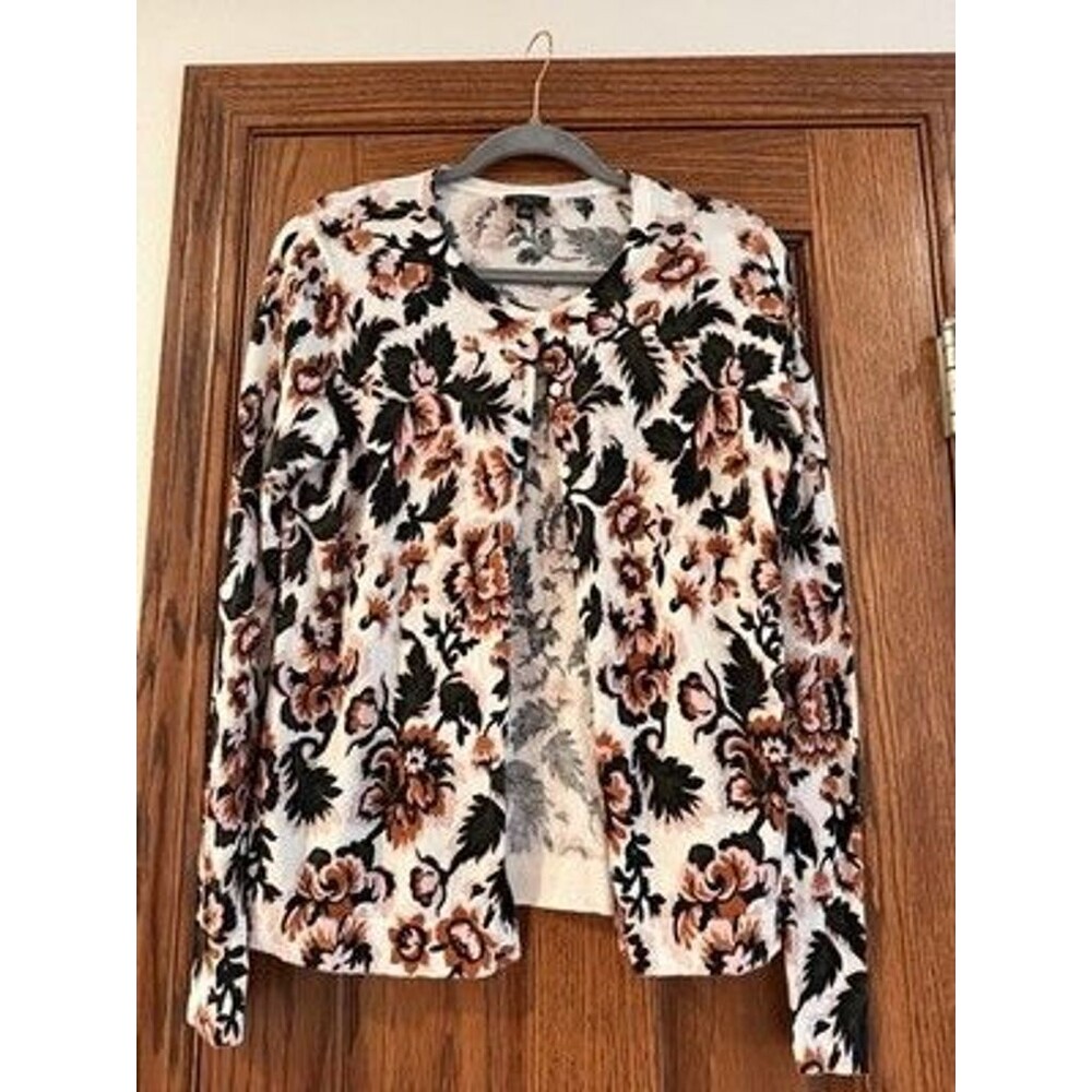 Ann Taylor Factory Womens L Floral Cardigan 100% Cotton Button Front Sweater